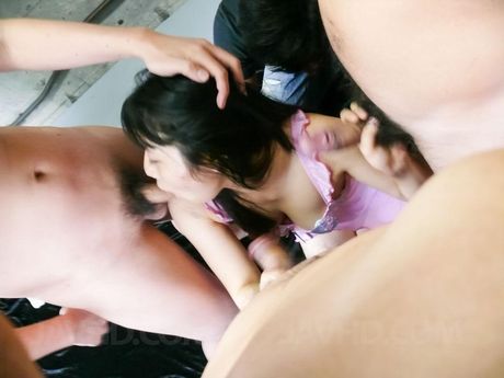 Chiharu Asian busty gets cock after cock and cum in her mouth