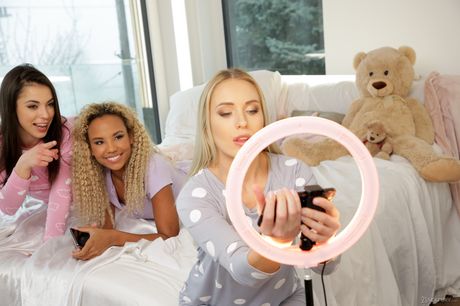 Hot blonde babes Anastasia Brokelyn & Angelika Grays toying & fucking in 3some