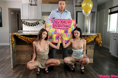 Asian teens Lulu Chu & Maya Woulfe share a big dick in a gloryhole 3some