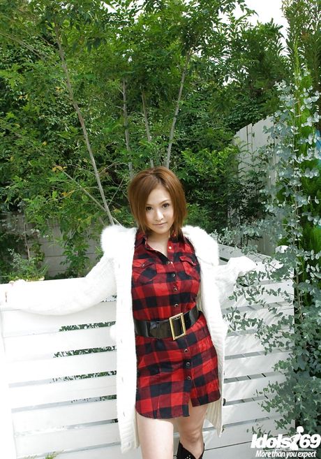 Glamorous japanese babe Yui Aoyama in hot undies shows big boobies and hot butt outside